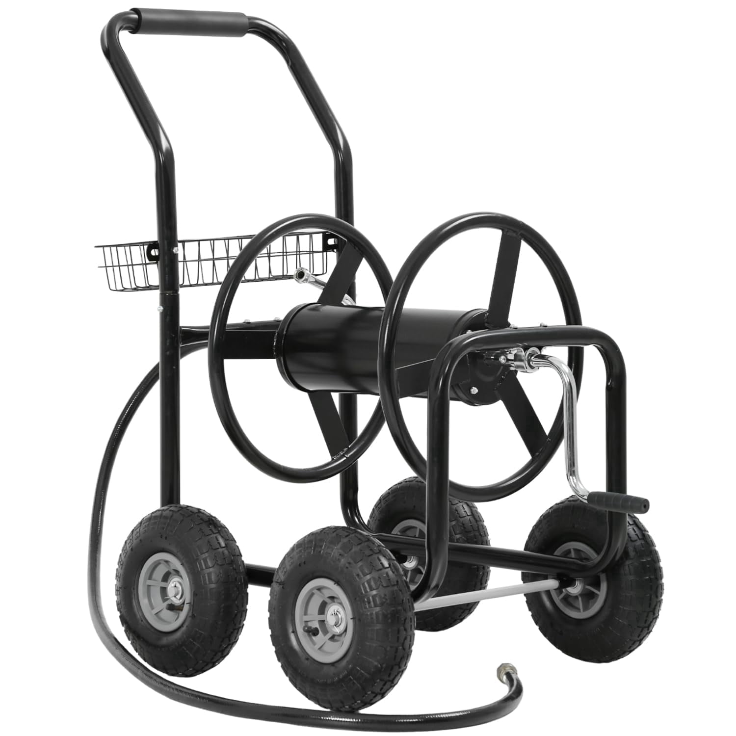 300ft Heavy Duty Hose Reel Cart - Steel Garden Water Hose Storage Cart with 8" Wheels, Foam Grip Handle, Outdoor Yard Hose Reel for Lawn & Garden (Black)