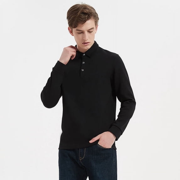 300g Cotton Air Layer Long Sleeve Polo Shirt for Men - Non-Iron