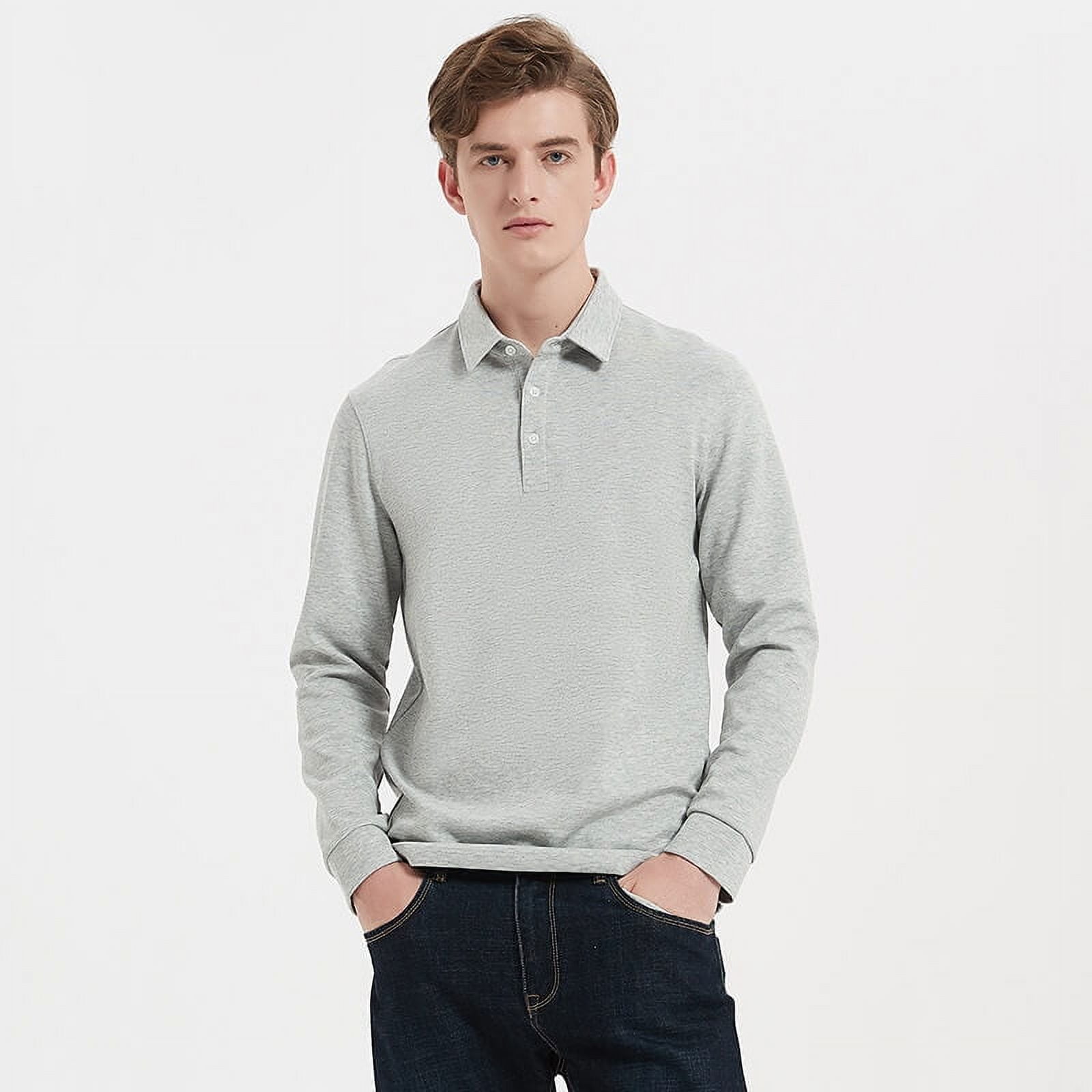 300g Cotton Air Layer Long Sleeve Polo Shirt for Men - Non-Iron