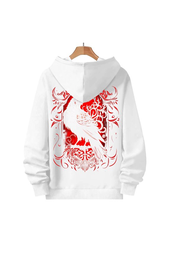 300g Cotton-Blend Hoodie | Unisex Chinese-Style Phoenix Graphic Pullover