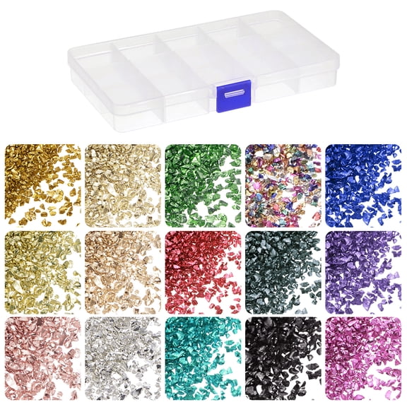 300g Crushed Glass Chips 15 Colors 1-3mm, Colorful Color Series