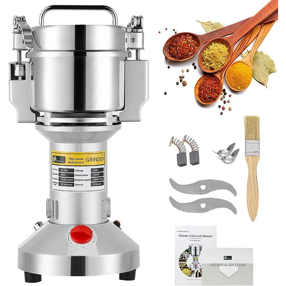 300g Electric Grain Mill Grinder Safety Upgraded Spice Grinder Pulverizer Stainless Steel Machine for Dry Spices Herbs Grains Coffee Seeds Rice Corn Pepper 110V