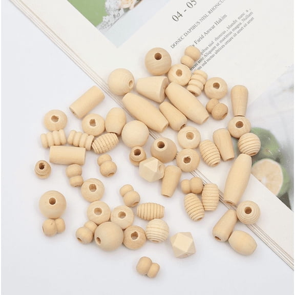 300g Unfinished Natural Wood Beads, Mixed Shapes & Sizes Loose Wooden Beads Set for DIY Crafts, Jewelry Making