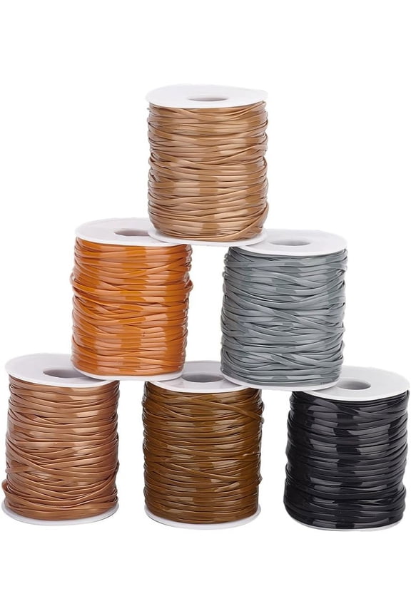 300m Flat Lanyard String 6 Colors Plastic Lacing Cord Gimp String Brown Theme PVC String for Jewelry Bracelet and Lanyard Weaving Anklets Keychain Arts and Crafts School Project for diy