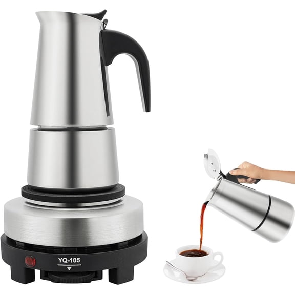 300ml 6 Cup Stainless Steel Moka Pot, Stovetop Italian Espresso Cuban Mocha Coffee Maker Percolator for Home Cafe