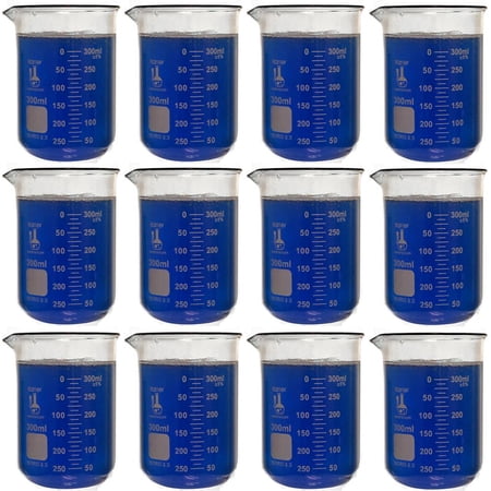 300ml Beaker, Low Form Griffin, Borosilicate 3.3 Glass, Double-Scale Graduations, Karter Scientific 247J3 (Pack 12)