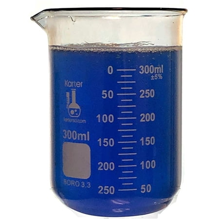 300ml Beaker, Low Form Griffin, Borosilicate 3.3 Glass, Double-Scale Graduations, Karter Scientific 247J4 (Pack 1)