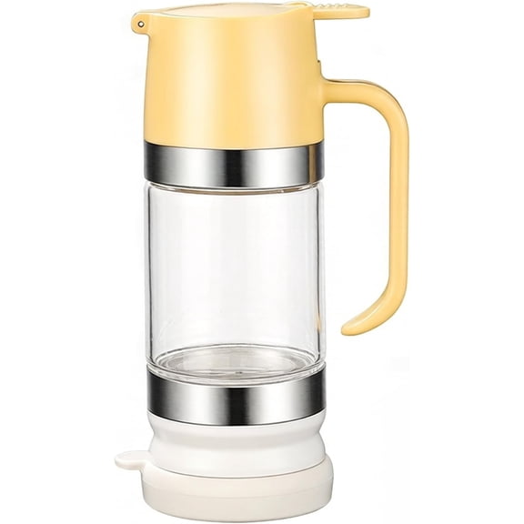 300ml Borosilicate Glass No Drip Honey & Maple Syrup Dispenser, Easy Press Airtight Lid Leak-Proof Liquid Condiment Jar, Yellow Kitchen Storage Container for Breakfast & Coffee Station Use (k)