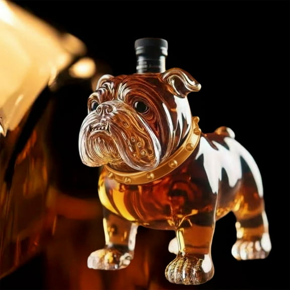 300ml Bulldog Shape Whiskey Bottle Large Capacity Glass Decanter Red Wine Decanter Home Bar Whiskey Accessory (Clear)