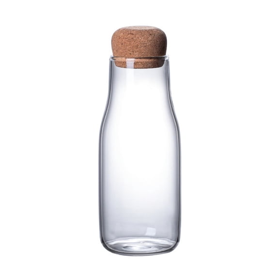 300ml Clear Glass Beverage Carafe with Natural Cork Lid, Easy Clean Pitcher Decanter, For Wine Iced Tea Water Coffee