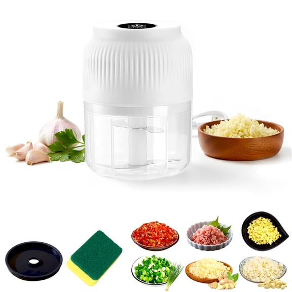 300ml Electric Garlic Chopper, Mini Portable Veggie Cutter with 4 Sharp Stainless Steel Blades, Compact One-Touch Food Processor Easy to Clean