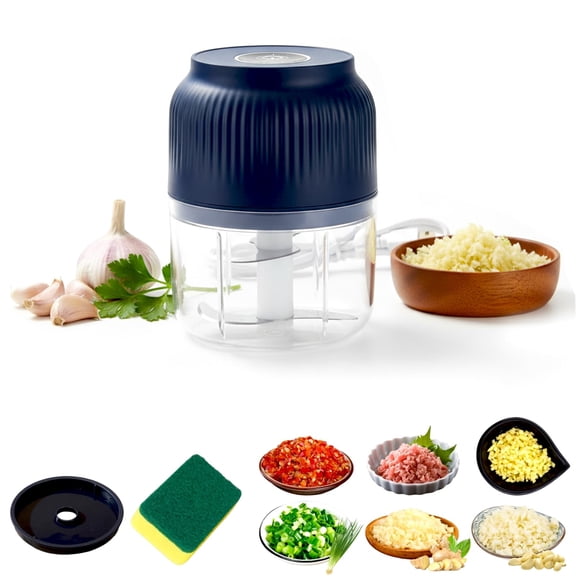 300ml Electric Garlic Chopper, Mini Portable Veggie Cutter with 4 Sharp Stainless Steel Blades, Compact One-Touch Food Processor Easy to Clean