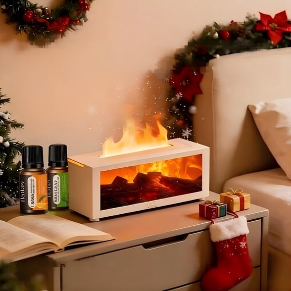 300ml Flame Effect Aroma Diffuser, 7 Color Lights with Remote Control, Comes with 2 Bottles of Essential Oil, Home Aromatherapy Device, Unique Christmas & Housewarming Gift