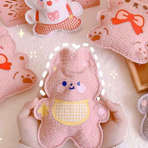 300ml Fluffy Cartoon Bunny Mini Hot Water Bottles Winter Hand Warmer Portable Fuzzy Pain Relief Hand Feet Hot Water Bags (Pink Rabbit)