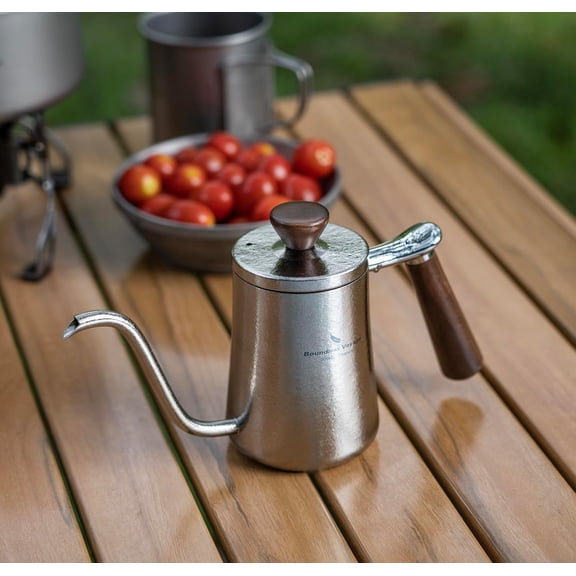 300ml Gooseneck Kettle for Stove Top Burners Ultralight Pour Over Coffee Maker Drip Filter Kettle Swan Neck Coffeepot with Wood Handle Ti3091D