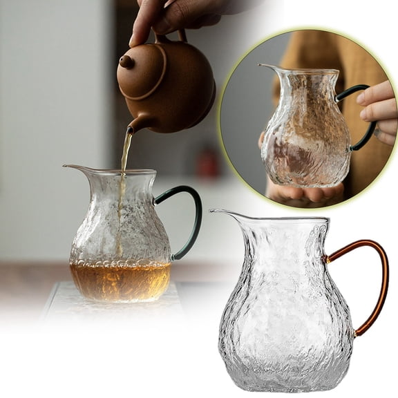 300ml Japanese Style Hammered Glass Fair Cup - Heat-Resistant Thickened Tea Pitcher with Built-in Strainer, Gong Dao Bei for Tea Serving (Clear)
