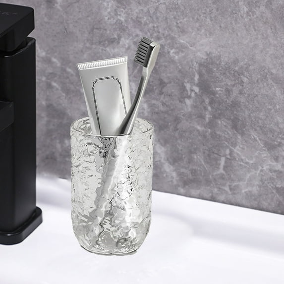 300ml Transparent Glacier Pattern Tooth Cups - Large Capacity Couple Wash Cups, Food-Grade Plastic Household Bathroom Cups, Durable Reusable Drinking Cups