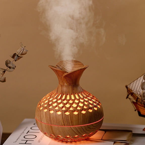 300ml Wood Grain Essential Oil Diffuser - 7 Color LED Aromatherapy Humidifier with Auto Shut-Off for Bedroom, Office & Baby Nursery - Ultra Quiet USB Mist Maker & Night Light Gift Set