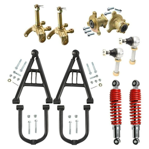 300mm 12" Front Suspenion Upper Lower Shock Swing Arm Kit & Steering Knuckle 3 Stud Wheel Hub & 350mm 14" Shocks & Tie Rod End for DIY Part Go Kart ATV Quad Buggy 4 Wheeler Mower