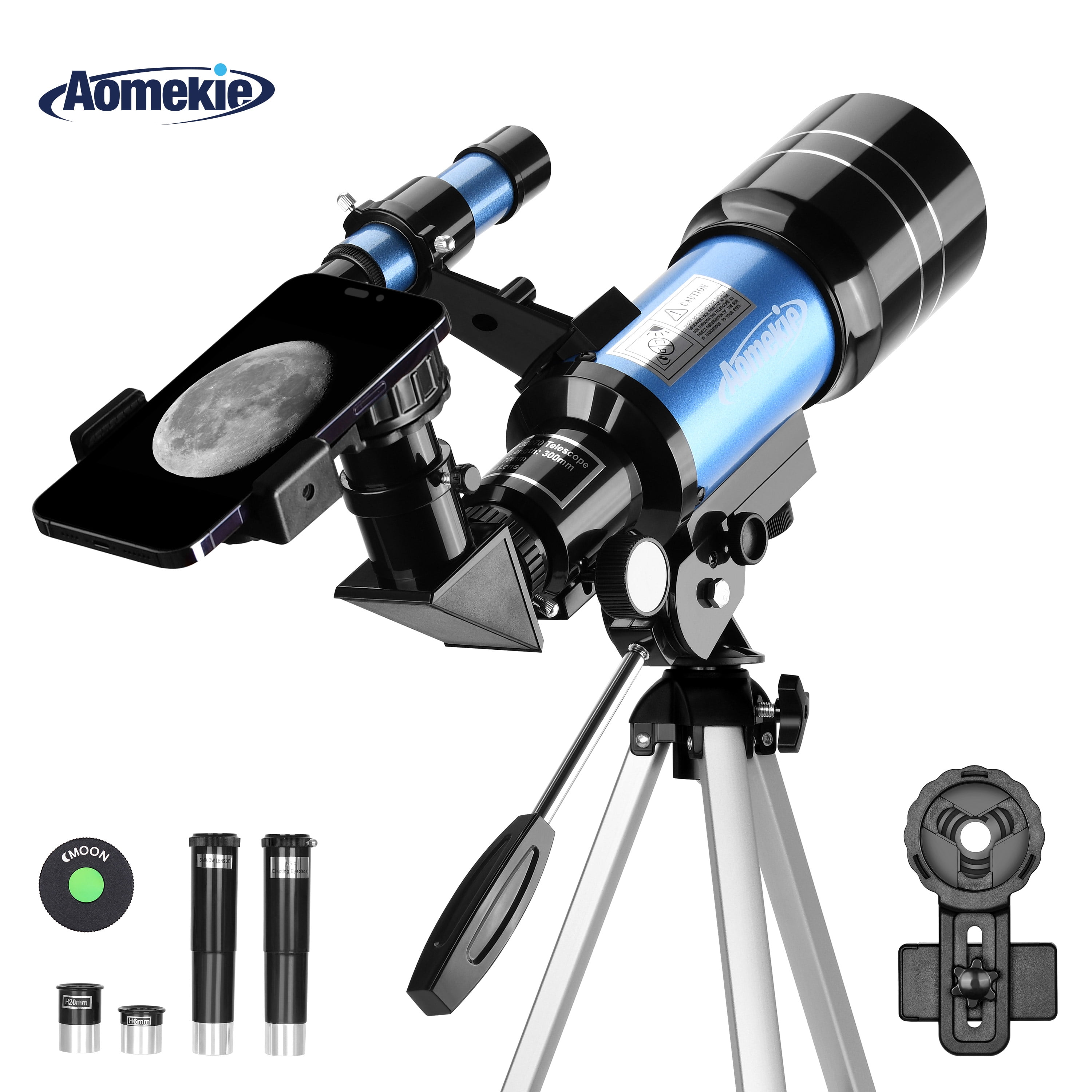 300mm Astronomical Telescope 70mm FMC Lens 150X with Phone Adapter Barlow Lens for Kids Gift