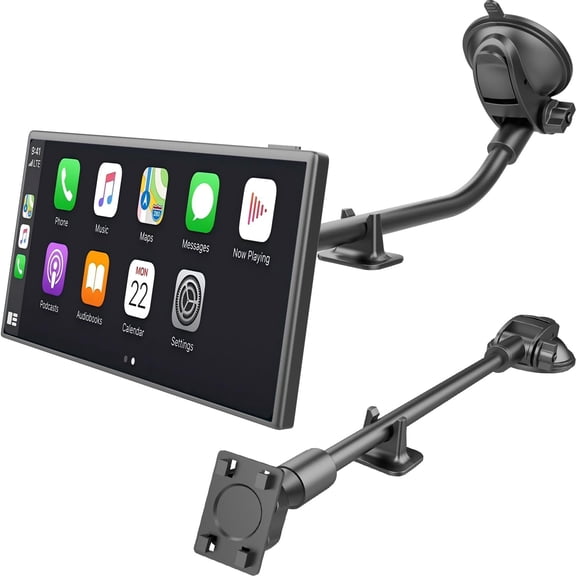 300mm Long Arm Car Mount for Portable CarPlay Screens, Adjustable Angles, Within Reach Mounting Solution for in-Car Android Display Monitors, Suction Cup Windshield Mount with 4-Tab Bracket
