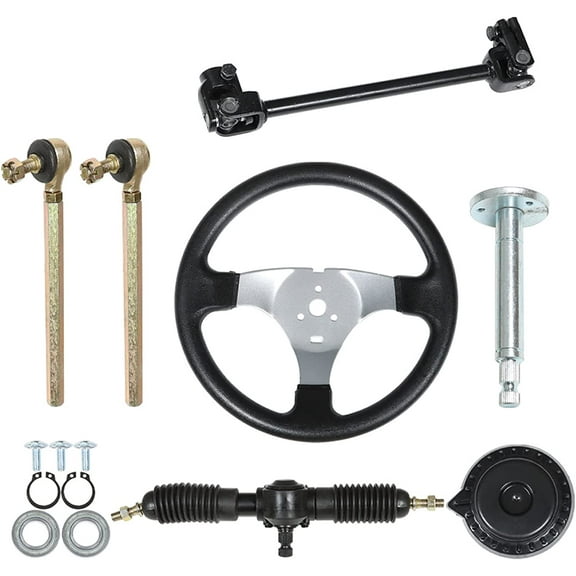 300mm Steering Wheel Steel Kit 320mm Gear Rack Pinion Adjustable Shaft Set Replacement for 110cc Go Kart ATV Buggy Quad