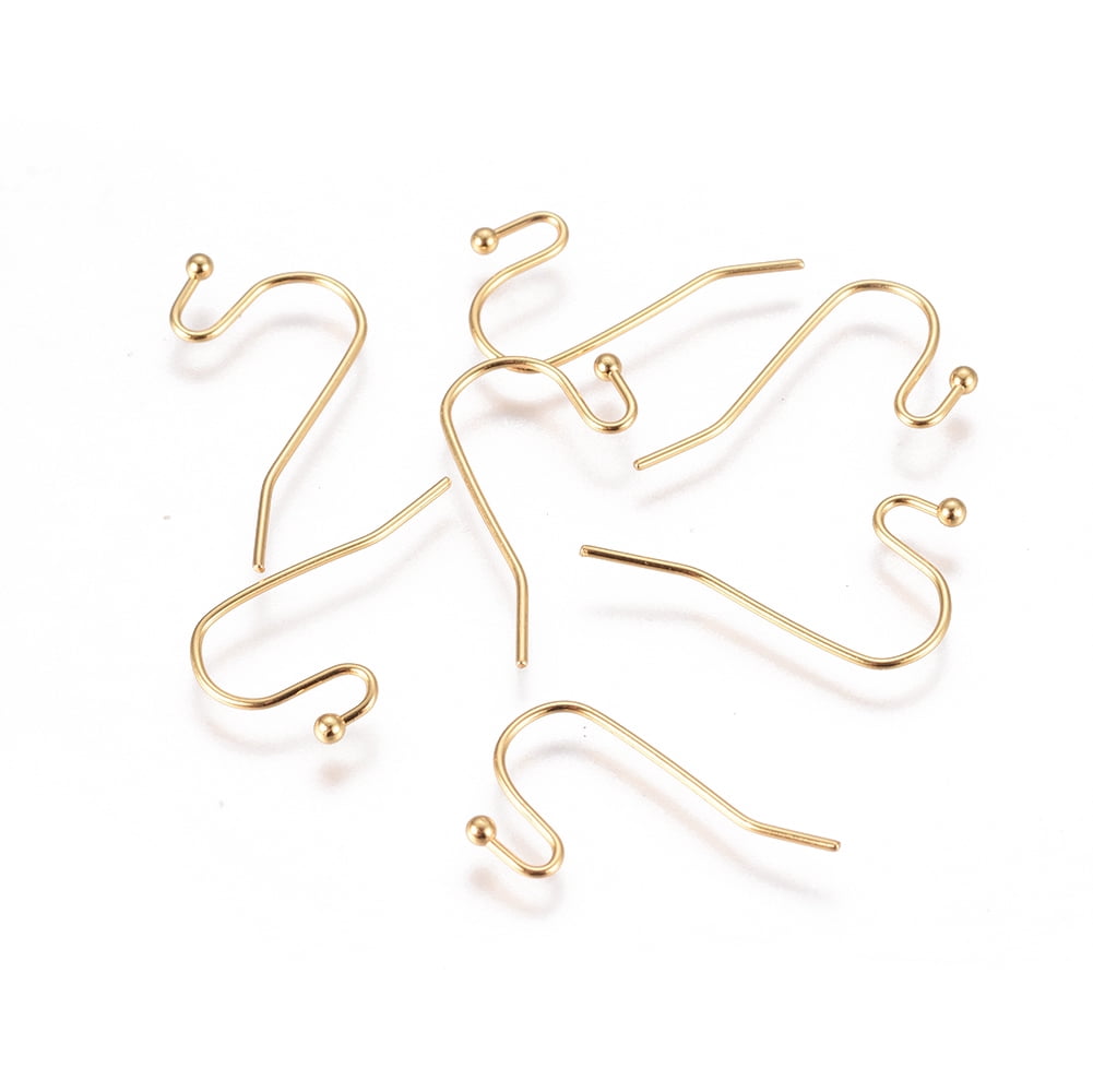 300pc 304 Stainless Steel Earring Hooks Golden 20x12x1.8mm 22 Gauge Pin: 0.6mm