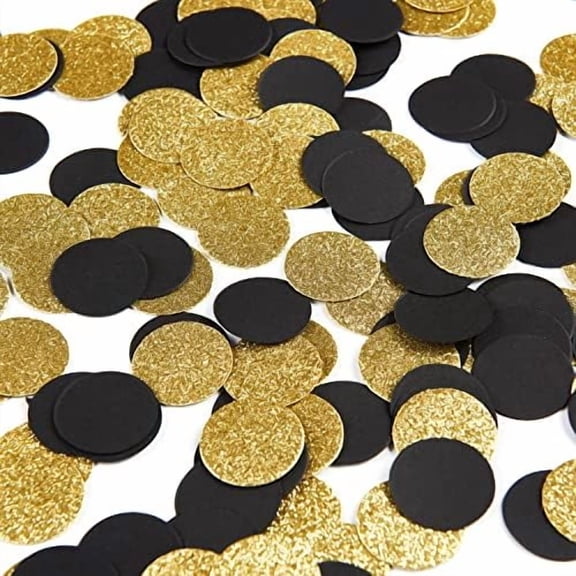 300pc Black Gold Paper Table confetti,Circle Dots Glitter Party Table Confetti for Wedding Baby Shower Birthday Party Decoration Suppiles Table Decoration 1 Inch