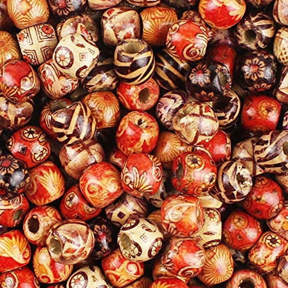 300pcs 12mm Painted Wooden Hair Beads,Round Loose Wood Beads Bulk for Braids,African Beads for Hair,Jewelry Making,Craft DIY,Macrame Rosary Bracelet Necklace Making