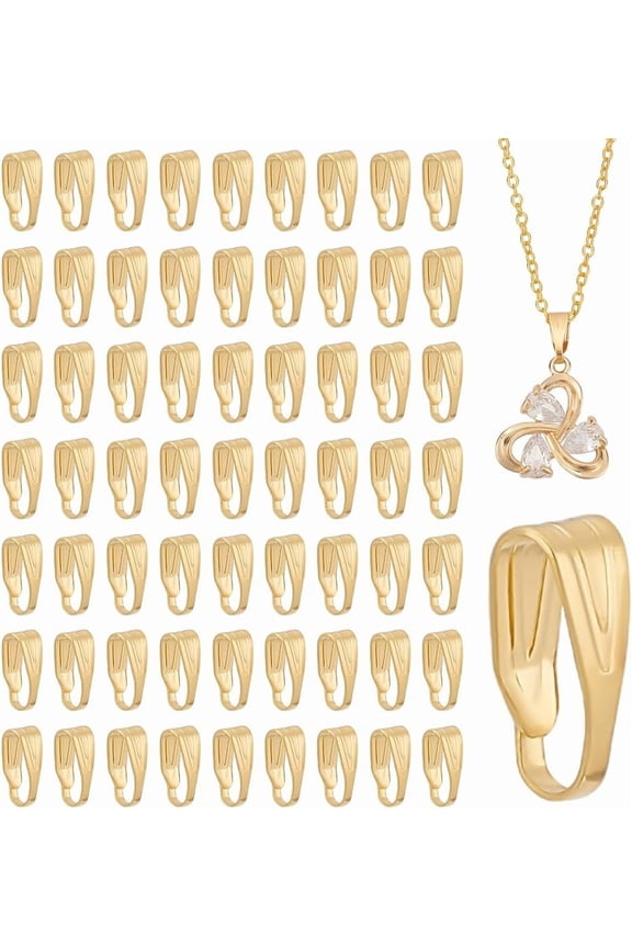 300pcs 14K Gold Plated Pendant Clasp Snap On Bails Charms Clip Hook Pendant Connector Pinch Bail Attachment Clasps for Necklaces Jewelry Making DIY Handicrafts Golden 7x3x3mm