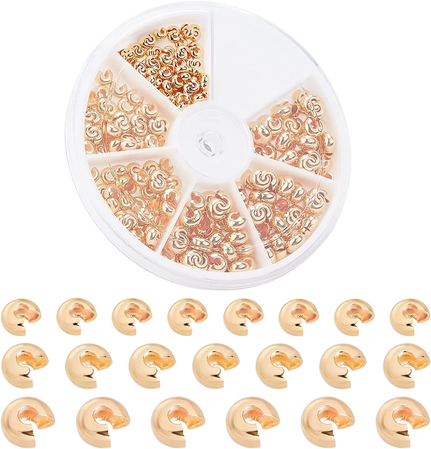 300pcs 18K Gold Plated Crimp Bead Covers 3 Sizes Half Round Open Knot Cover Brass Cord End Caps Gold Jewelry Findings for Earring Bracelet Necklace Jewelry DIY Craft Making 3.5/4.5/5.5mm Gold