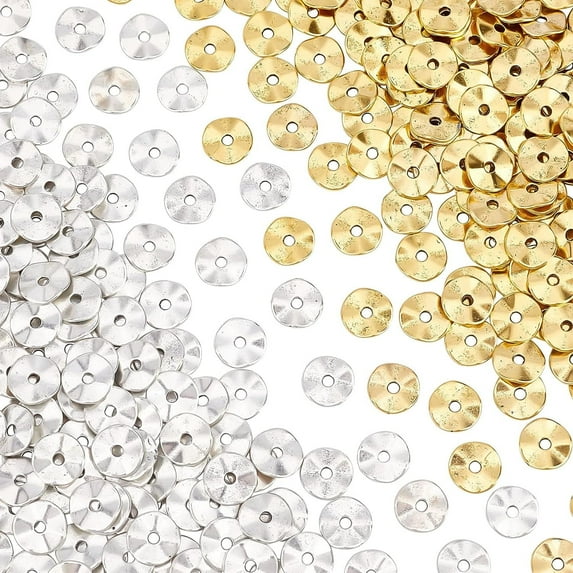 300pcs 2 Colors Tibetan Style Alloy Wavy Spacer Beads Disc Wavy Metal Beads 10mm Flat Round Twist Spacers for Bracelet Necklace Earring Jewelry Making