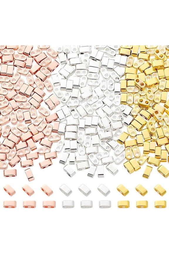 300pcs 3 Colors Half Beads 2-Hole Seed Beads 4.5x2mm Synthetic Hematite Beads Strands Opaque Beads Linking Connectors for Bracelets Necklace Jewelry Making