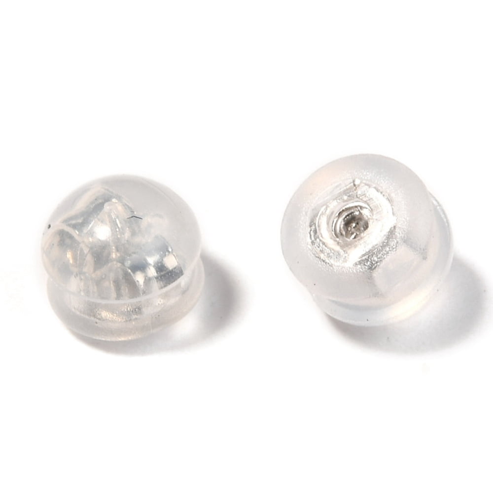 300pcs 316 Surgical Stainless Steel Ear Nuts with TPE Plastic Findings Earring Backs Half Round/Dome Stainless Steel color 4.5x5mm