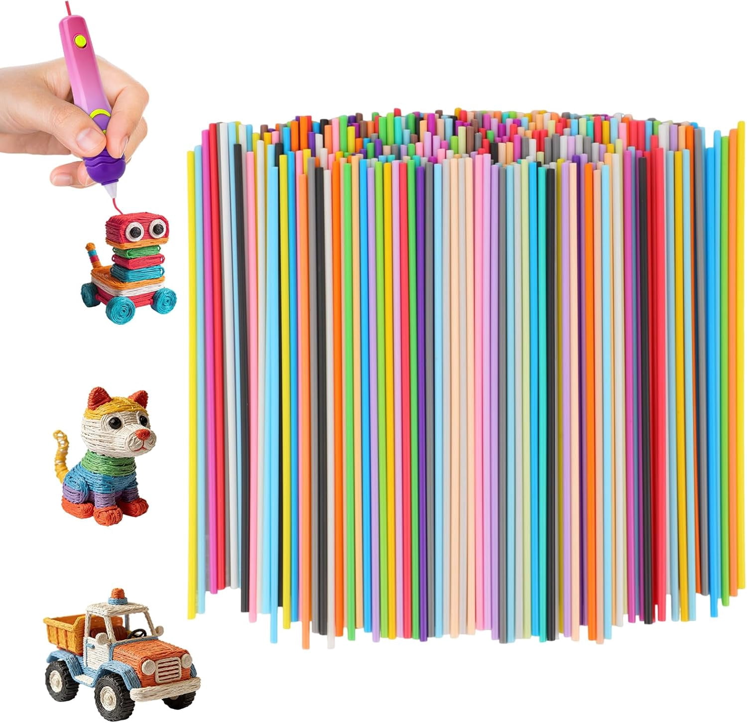 300pcs 3D Pen Filament Refills, 32 Colors Refills Packs Materials for Start+ 2.5mm/0.1in Diameter Printer Filaments Accessories Print Kids School Curriculum or Family Crafts