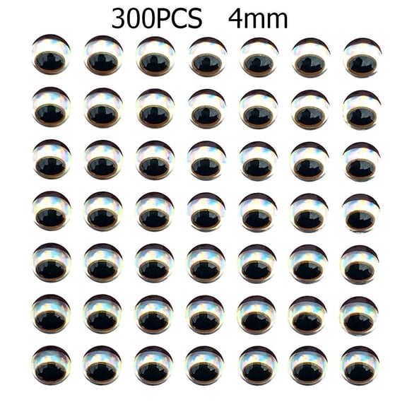 300pcs 3mm Snake Pupil Red 3D Holographic Fishing Lure Eyes Fly Tying DIY Silver 4mm