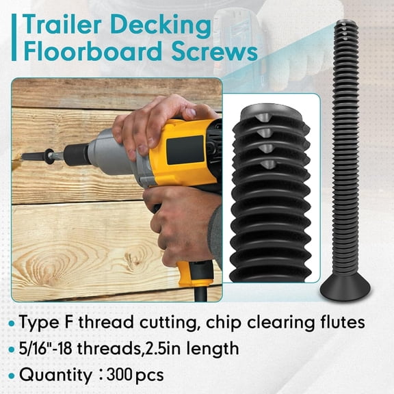 (300pcs) 5/16-18 x 2-1/2" Flat Head Thread Cutting Trailer Deck Screws, Steel Floorboard Thread Cutting Screws for Wood & Metal, Package Contains T40 Star Drive and 9/32 Drill Bit