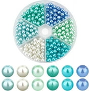 ORIGACH 300pcs 6 Colors Blue Green Series Glass Beads 6mm Glass Pearls Bracelet Making Kit Painted Round Spacer Beads for Jewelry Making Necklaces Bracelets DIY Crafts Supplies