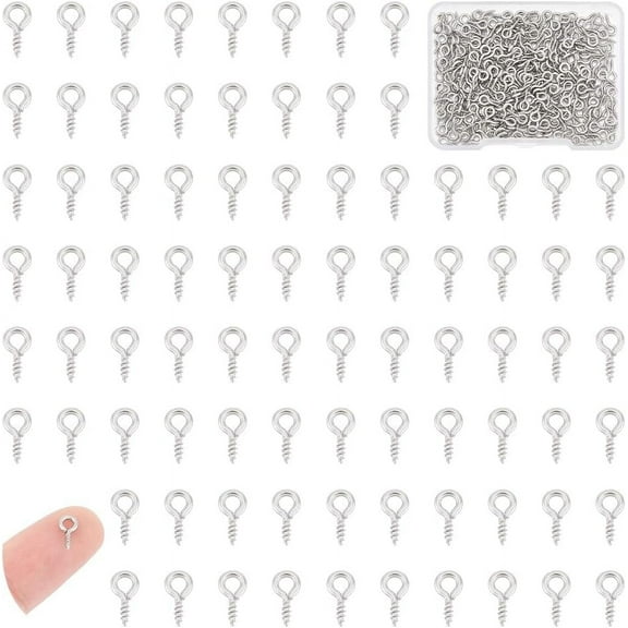 300pcs 8x4mm Stainless Steel Screw Eye Pin Peg Bails Small Screw Eye Pins Clasps Hooks 1mm Pin Eye Screws Connectors for Half Drilled Beads Jewelry Earring Making Hole 2mm for DIY