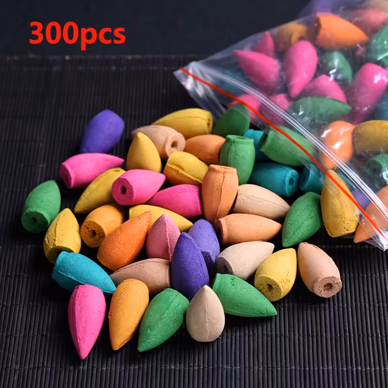 300pcs Assorted Backflow Incense Cones, Lavender Agarwood Sandalwood Artemisia Floral Rose Scent, Wood Material, Smoke Reflux Incense For Yoga Gifts And Stylish Home Decor