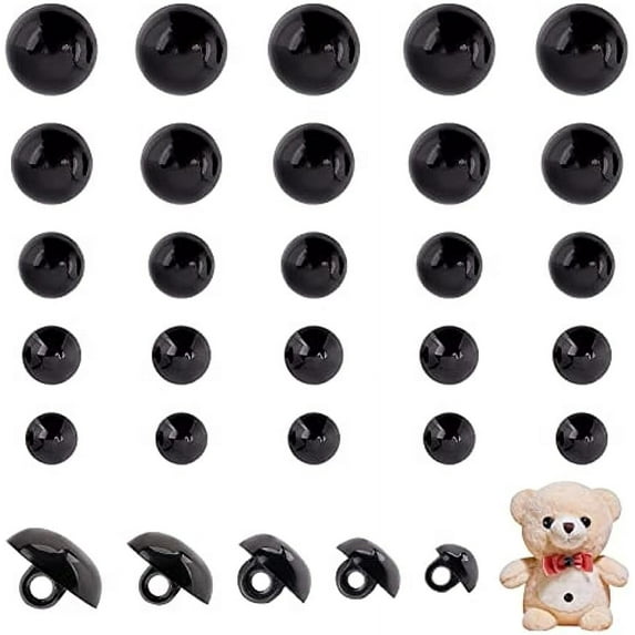 300pcs Black Crafts Eyes 5 Sizes Animal Eyes Round Domed Buttons Black Sewing Shank Button
