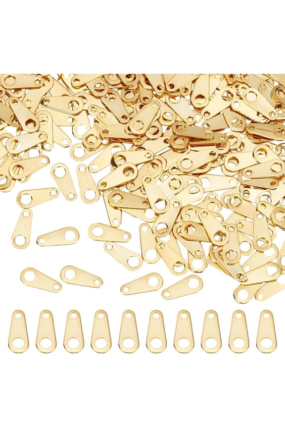 300pcs Brass Chain Tabs Chain Extender Connectors Teardrop Real 18K golden Plated 8x35x0.3mm Hole: 0.9mm and 1.8mm