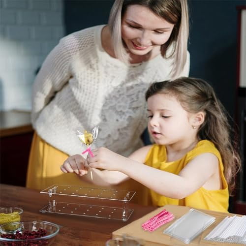 300pcs Cake Pops Set, 100pcs 6 Inch Lollipop Sticks, 100pcs Cake Pops Bags, 100Pcs Pink Metal Twist Ties for DIY Lollipops, CakePops, Candy, Chocolate Making Tools