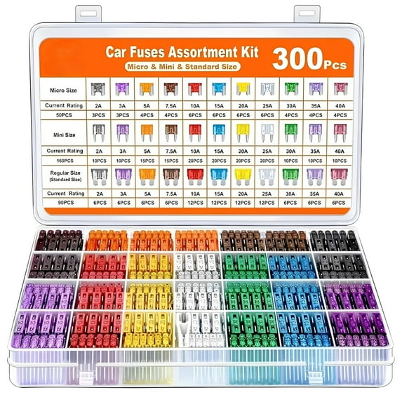 300pcs Car Fuse Kit, Including 160 Mini Fuses, 90 Standard Fuses, 50 ...