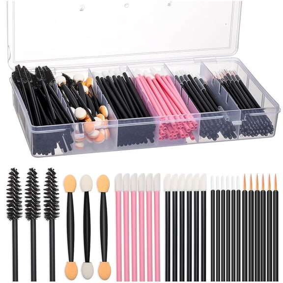 300pcs Disposable Makeup Tool Kit,Brow brush/Mascara brush/Lip Applicators/Eyeshadow applicators/Eyeliner brush, Makeup Disposable Accessories With Organizer Box