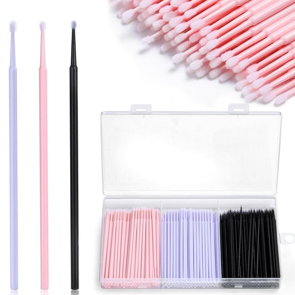 300pcs Disposable Micro Applicators TSF6brushes,JASSINS Eyelash Extensions Microfiber Wands Applicator Brush,False Eyelashes Brush Clean Mascara swabs(2.0 mm With Container) (PINK)