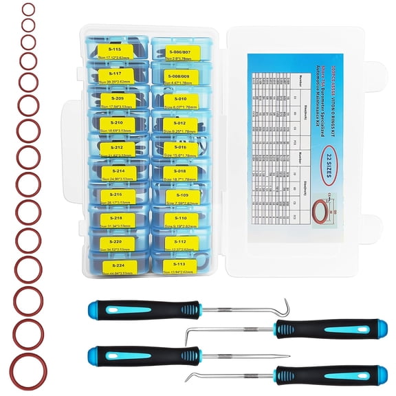 300pcs FKM Viton O-Ring Kit, 22Sizes SAE AS568 FKM O-Rings Set for Auto Fluid Systems, High Temp&Oil Resistant Viton Assortment, O Rings Repair Kit for Engine,Transmission&Brake Systems