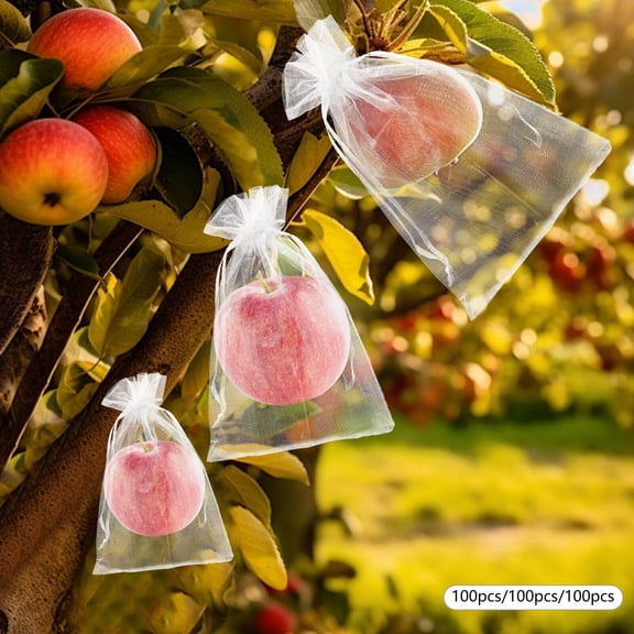 300pcs Fruit Netting Bags Nylon White Fruit Protection Netting Bags Garden Netting Bags Fruit Protection Bags W/Drawstring Fruit Protection Bags