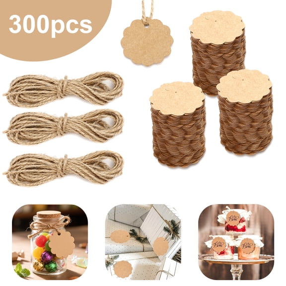 300pcs Gift Tags with String Attached, EEEkit 1.6'' Kraft Paper Hang Tags for Clothes DIY Crafts Wedding Christmas Decor