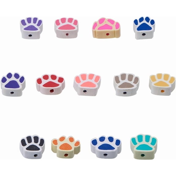 300pcs Handmade Polymer Clay Beads Dog Paw Prints Mixed color 9~16x12~15x5~8mm Hole: 1.5~3mm